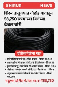 शिरूर तालुक्यात चांडोह गावातून 58,750 रुपयांच्या विजेच्या केबल चोरी
